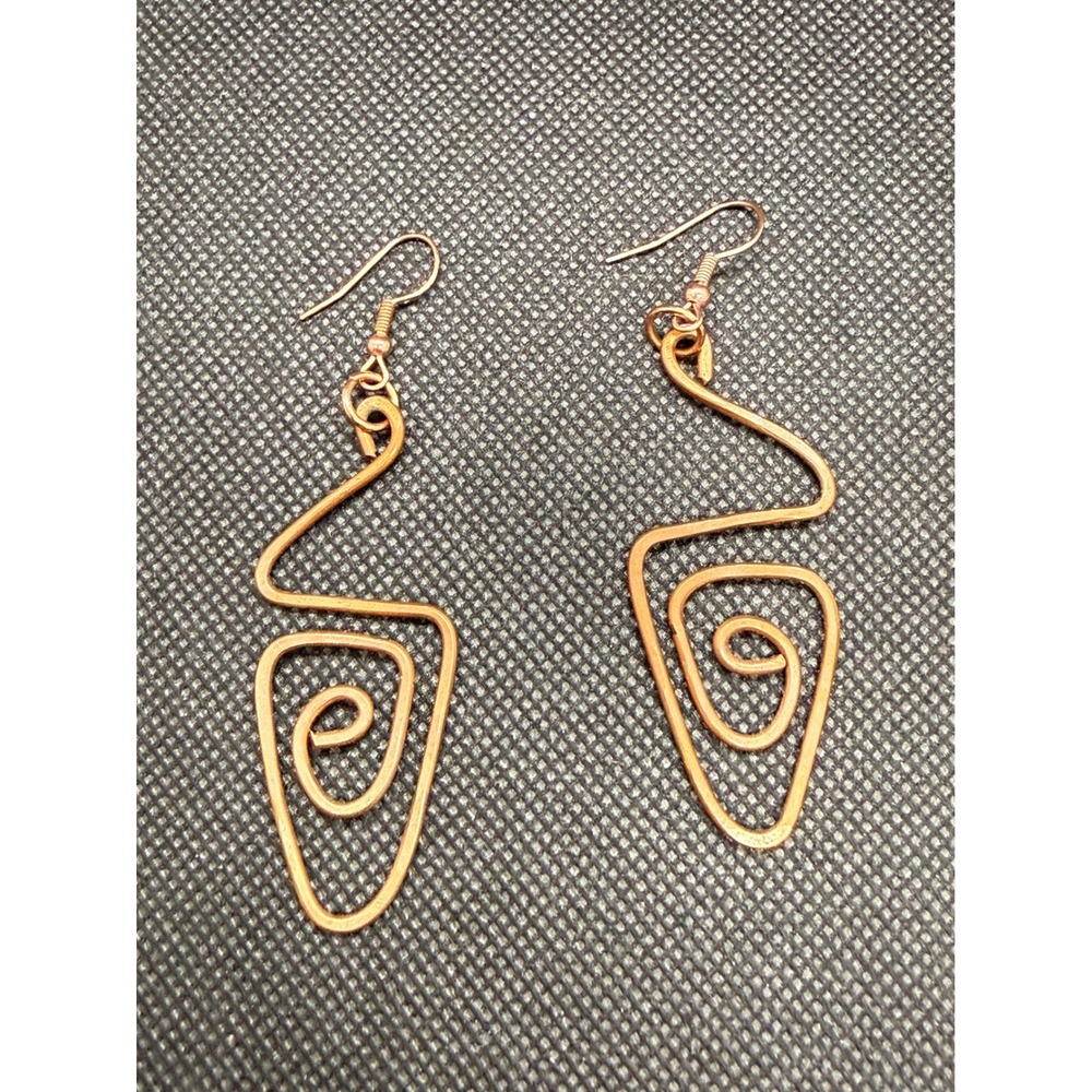 Handmade Copper Wire Spiral Abstract Dangle Earrings Boho Geometric Statement